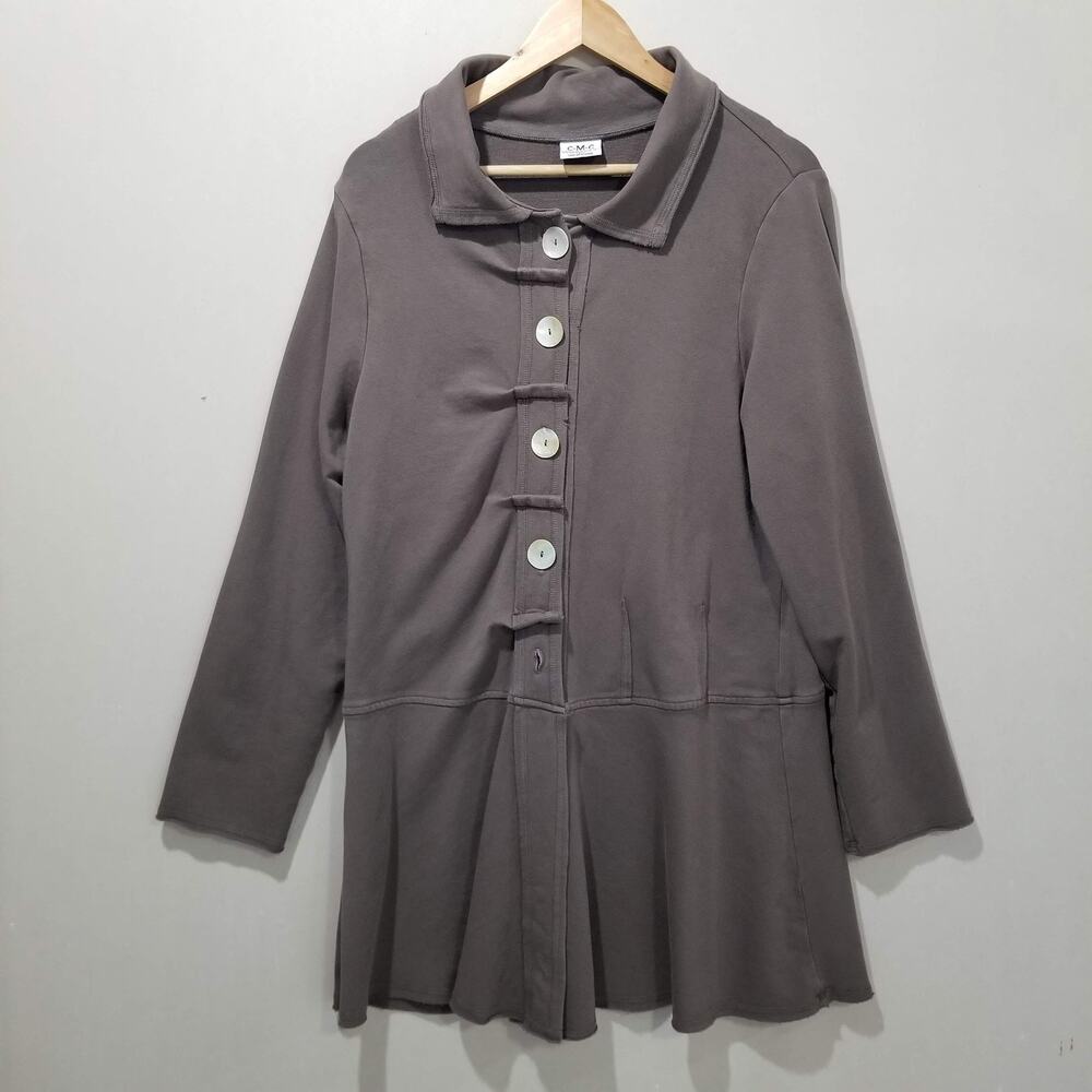 Color Me Cotton Jacket Womens XL Gray Art to Wear Jersey Button Front USA